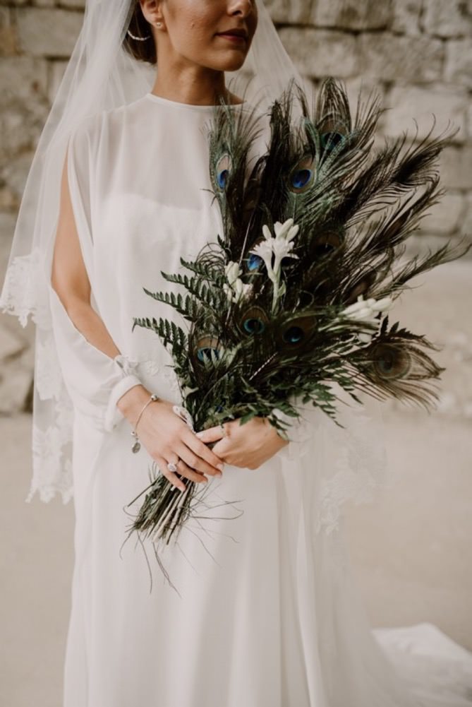 Brautstrauß Pfauenfedern
