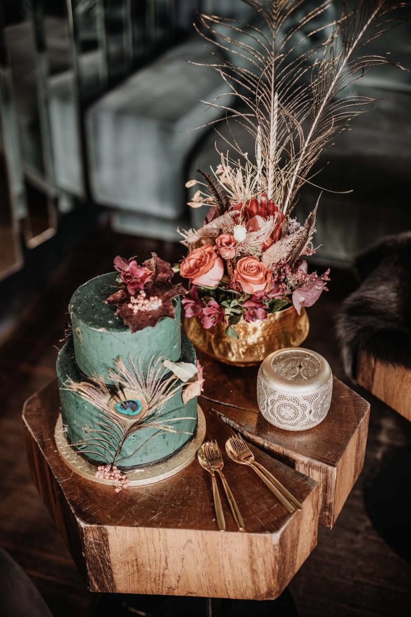 Hochzeitstorte Grün und Gold, Gatsby Torte