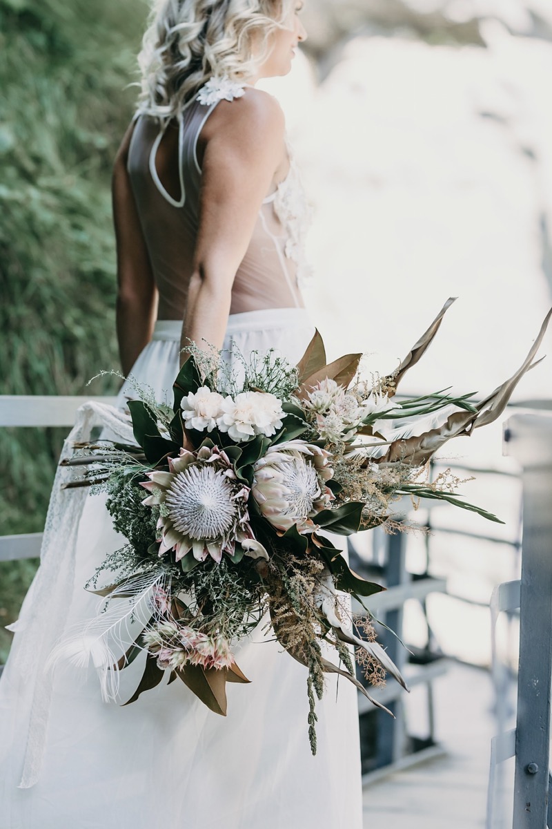 Brautstrauß Boho Greenery Protea