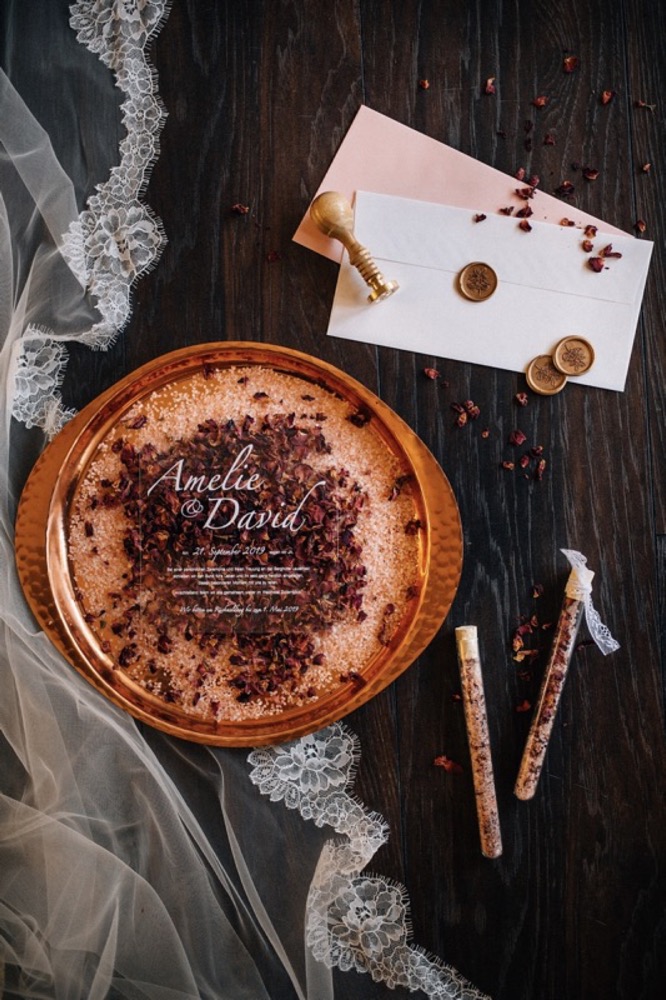 Hochzeitspapeterie Acryl, Rosensalz