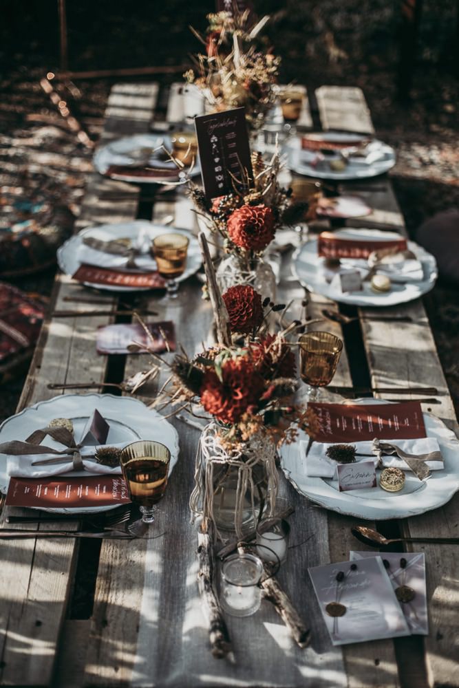 Tischdekoration Hochzeit, Hochzeitsdekoration, Bohohochzeit, Herbsthochzeit, Trockenblumen