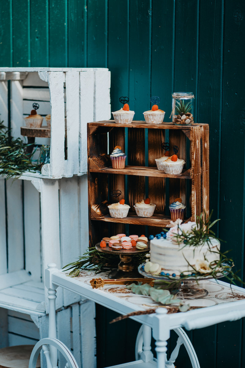Sweet Table, Boho Hochzeit, Cupcakes