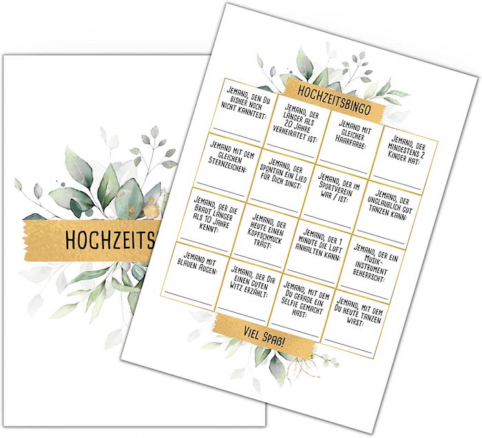 Hochzeitspoem, Hochzeitsbingo, Hochzeitsspiele
