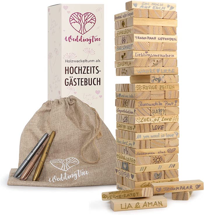 Gästebuch Hochzeit, Hochzeitsgästebuch Holz, Jenga Hochzeitsgästebuch