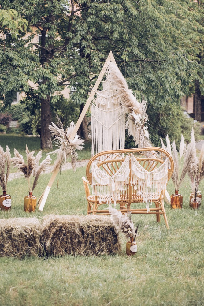Traubogen Bohohochzeit, Traubogen Makramee, Traubogen Trockenblumen