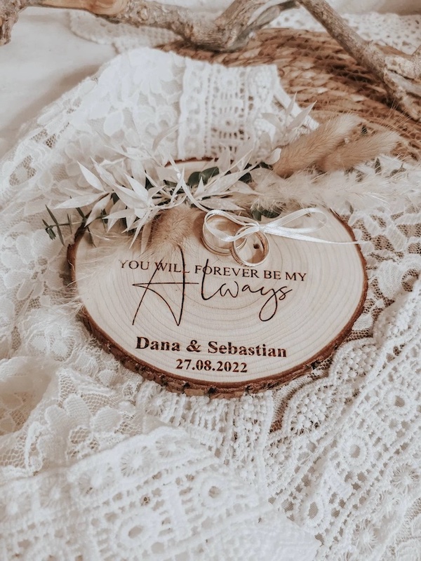 Ringkissen Hochzeit, Ringscheibe, Ringschale Hochzeit, Ringkästchen Holzscheibe, Holzscheibe Trauringe