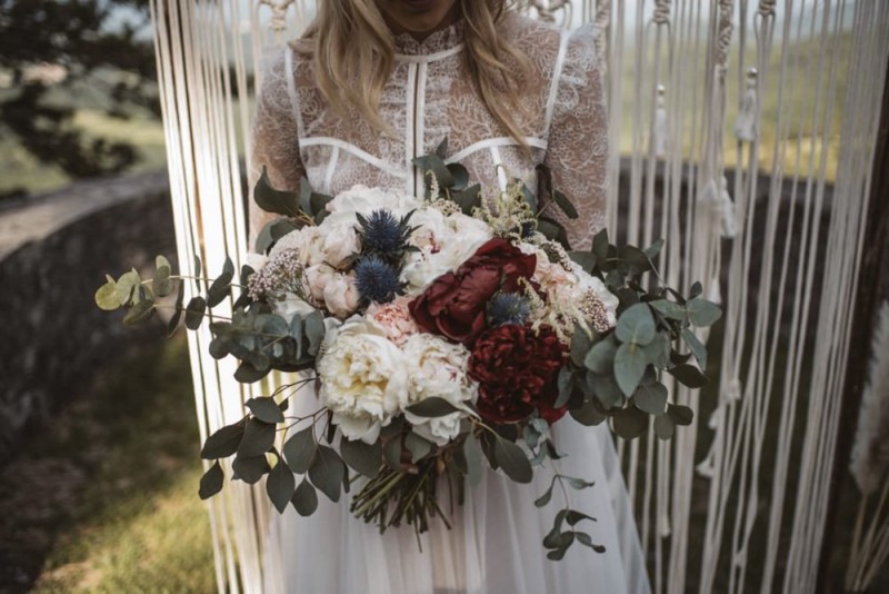 Brautstrauß Boho, Pfingstrosen, Eukalyptus