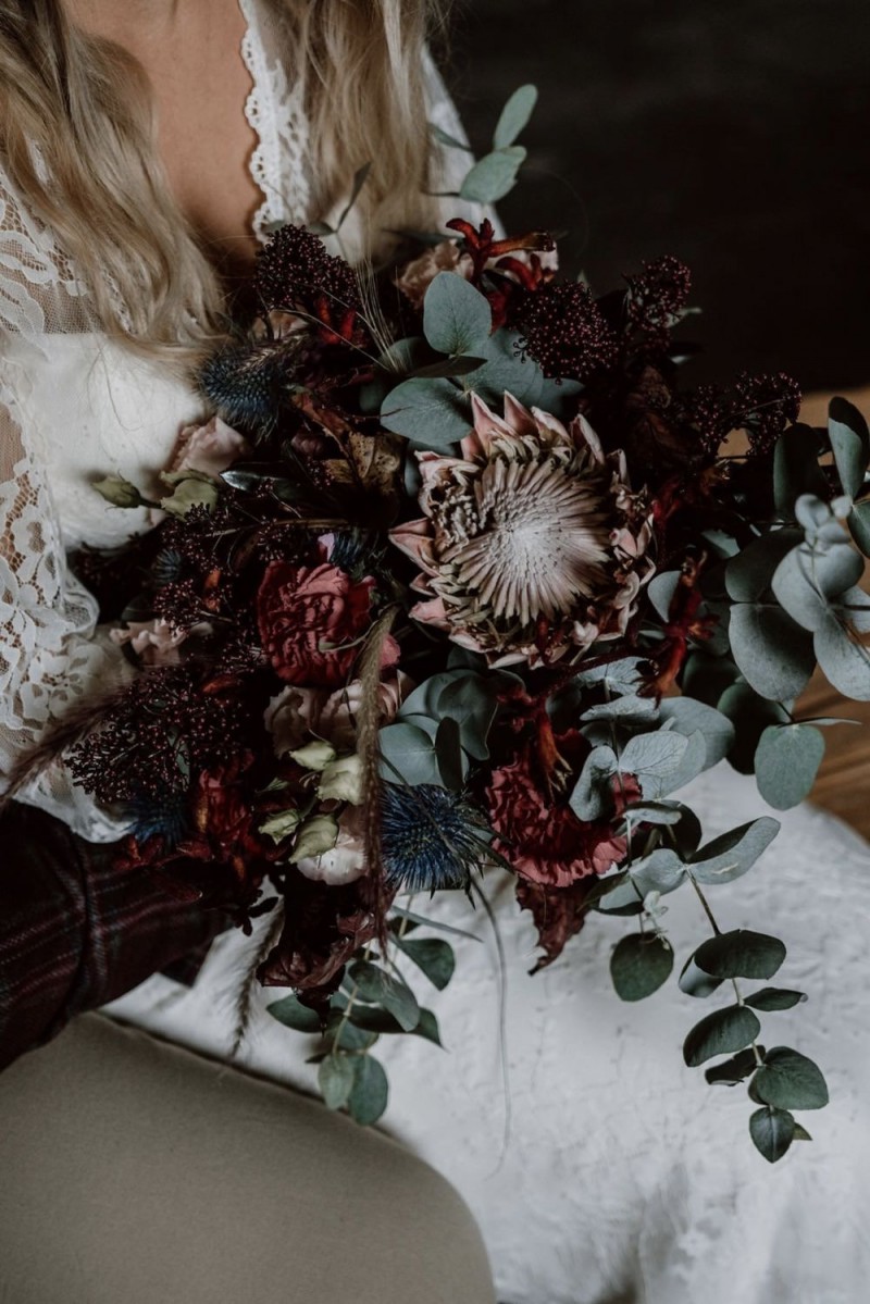 Brautstrauß Boho Winter Protea
