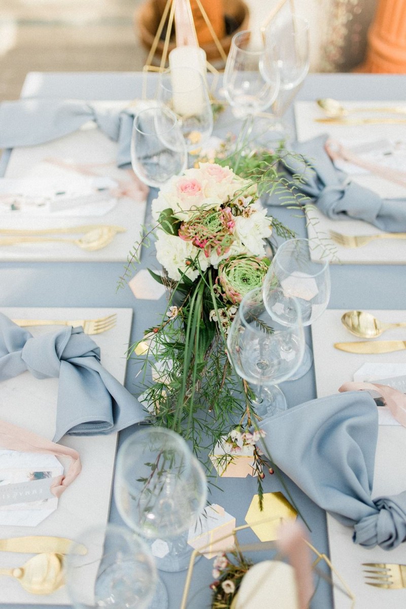 Tischdekoration Hochzeit, Hochzeitsdekoration, Gewächshaushochzeit, Marmordeko