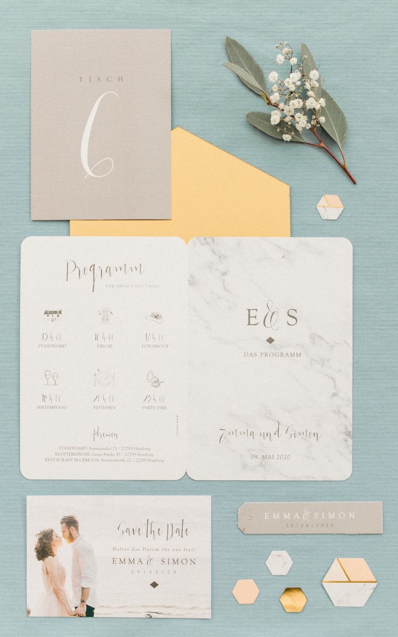 Hochzeitspapeterie Marmor Gold