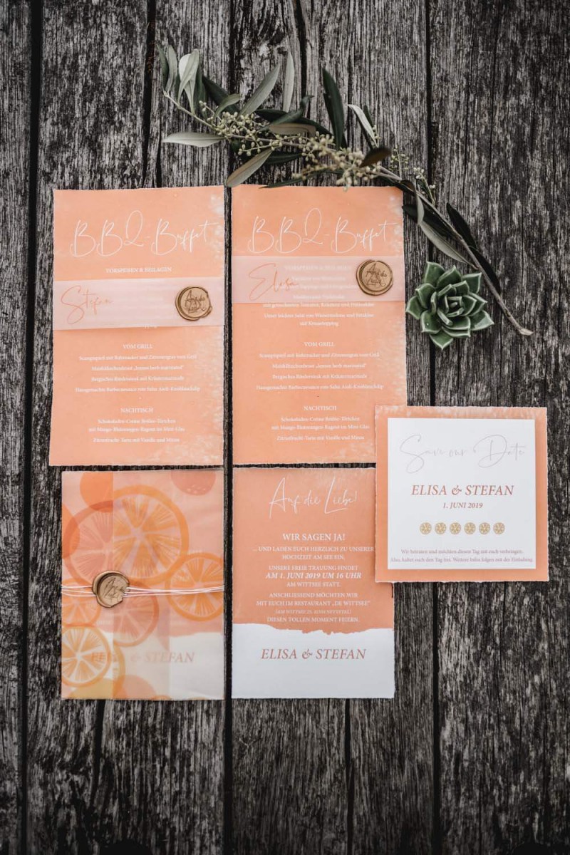 Hochzeitspapeterie Living Coral, Boho Papeterie, Pantone Farbe 2019