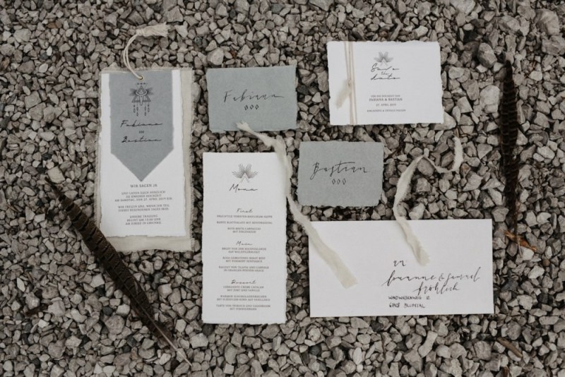 Hochzeitspapeterie Boho, Weiß Grau Papeterie