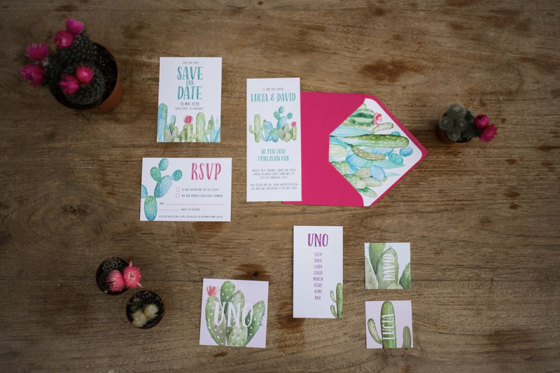 Kakteen Hochzeitspapeterie für mexikanische Hochzeit mit pinken Akzenten Hochzeitspapeterie Kakteen, Mottohochzeit Mexikanische Hochzeit