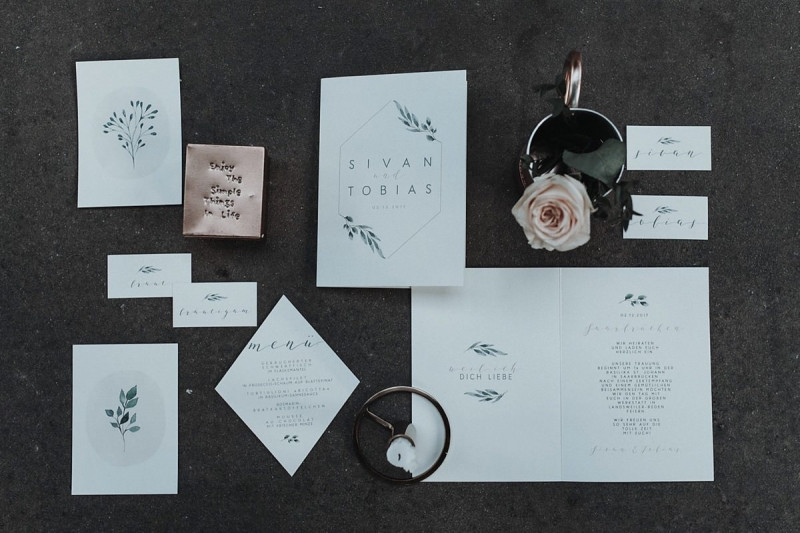 Hochzeitspapeterie Greenery, Papeterie Industrial Chic