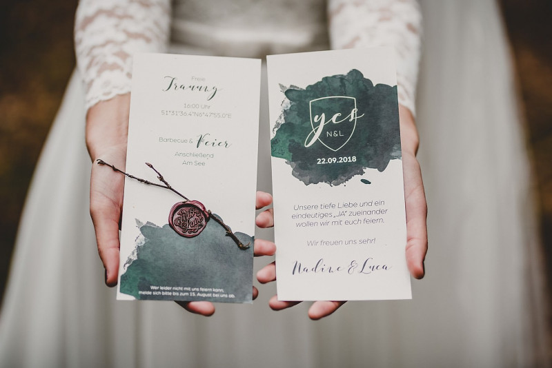 Hochzeitspapeterie Boho Grün, Siegel Rot