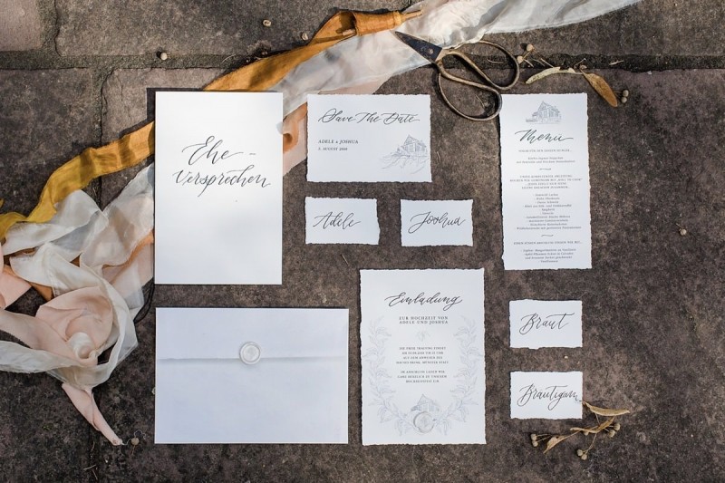Hochzeitspapeterie Boho schlicht, Papeterie Kalligrafie
