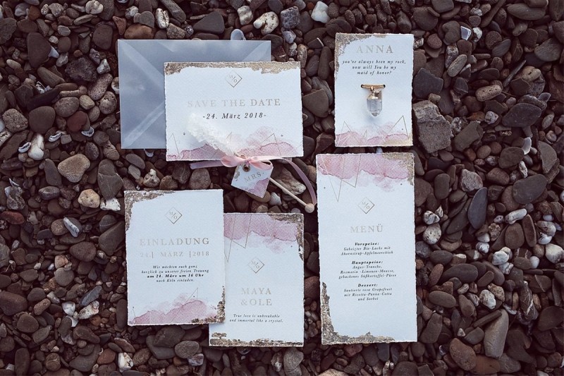 Hochzeitspapeterie Geode Hochzeit, Boho Papeterie Rosa