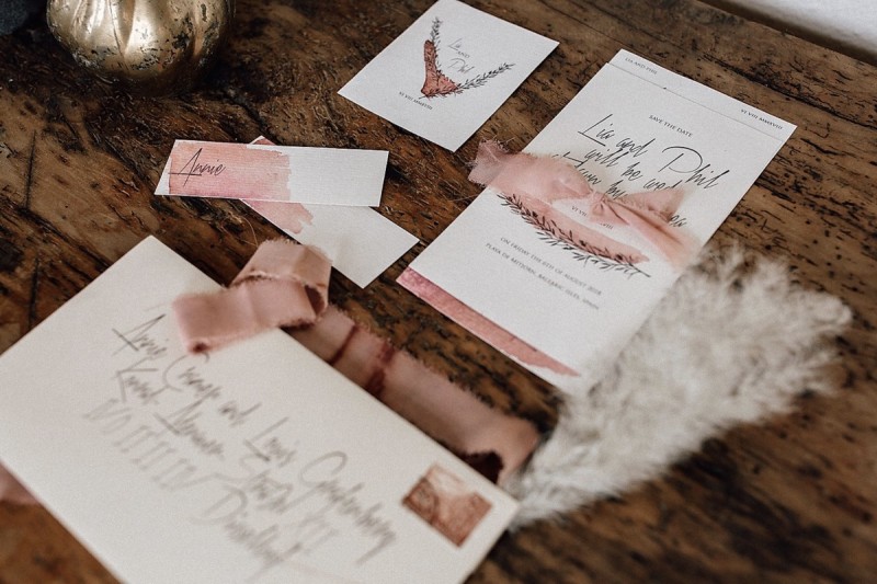 Hochzeitspapeterie Boho, Aquarell Rosa Papeterie