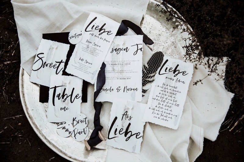 Hochzeitspapeterie Schwarz/Weiß Kalligrafie, Boho Papeterie