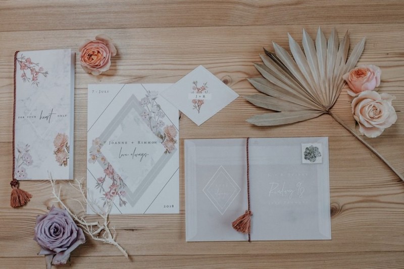 Hochzeitspapeterie Boho Floral, Living Coral Papeterie