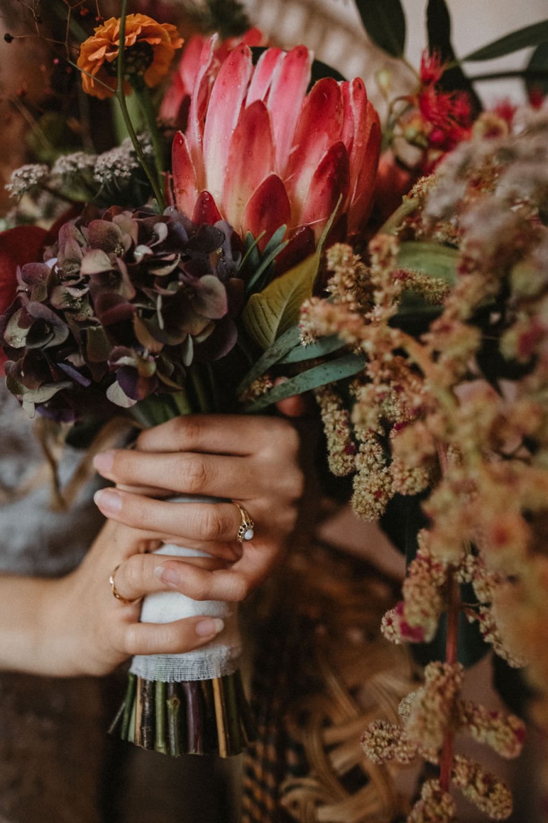 Brautstrauß Boho, Protea