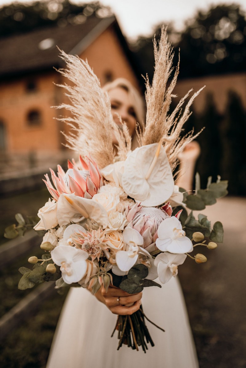Brautstrauß Boho, Orchideen, Anthurien, Bohohochzeit