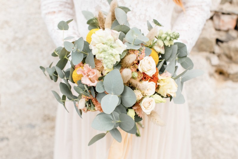 Brautstrauß mediterran, Eukalyptus, Sommerhochzeit Brautstrauß