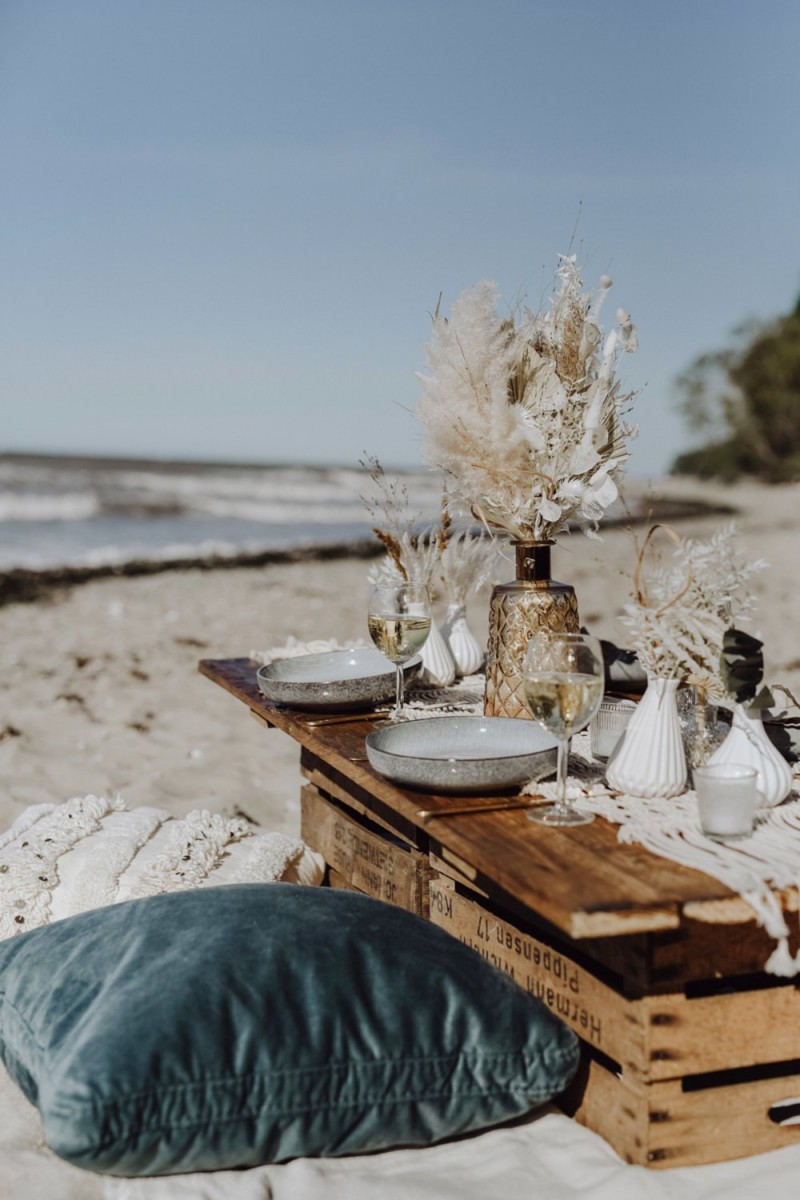 Tischdekoration Strandhochzeit, Bohohochzeit Tischdekoration
