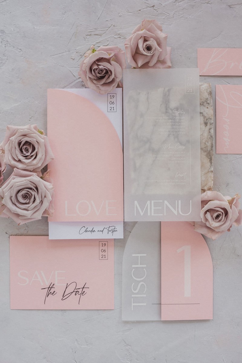 Hochzeitspapeterie modern, Hochzeitspapeterie Rosa