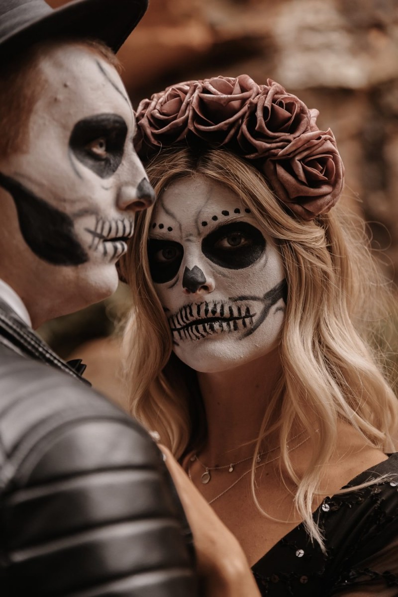 Halloween-Hochzeit, Sugar Skull Makeup, Halloween Makeup, Halloween Braut, Brautstyling Halloween