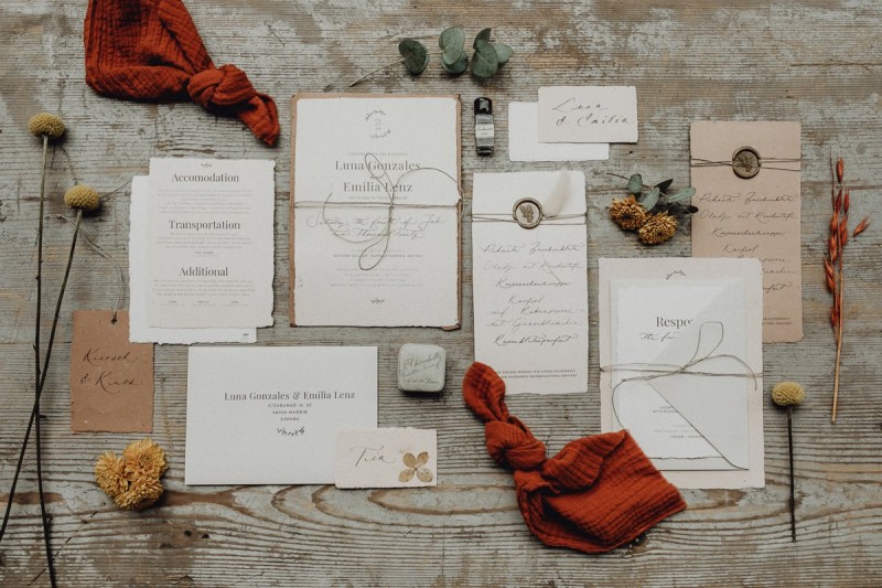 Hochzeitspapeterie nachhaltig, Boho Hochzeitspapeterie