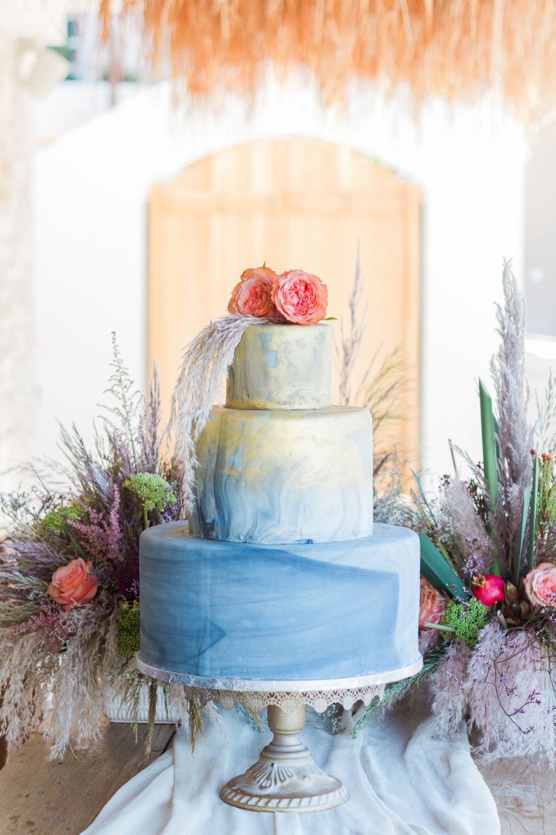 Hochzeitstorte Blau Gold, Hochzeitstorte Mediterran