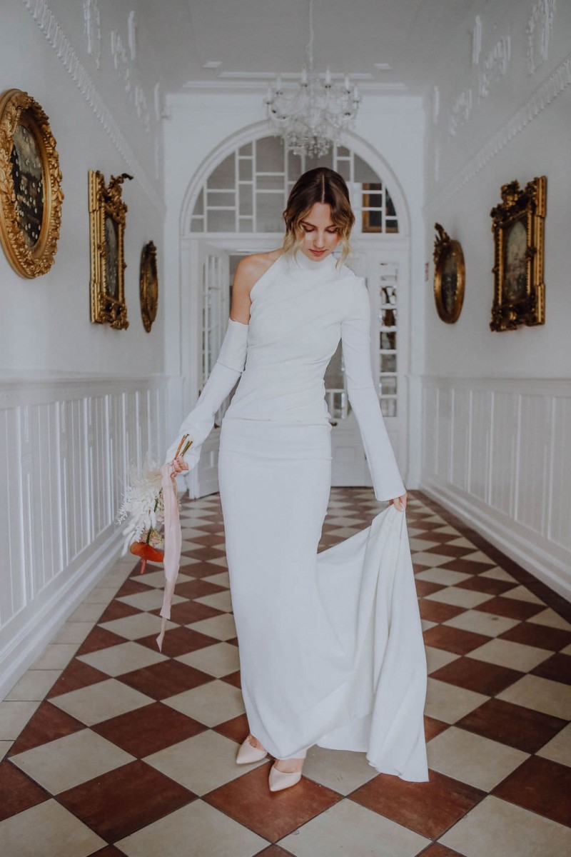 Modernes Brautkleid, Brautmode, Brautkleid, Hochgeschlossenes Brautkleid