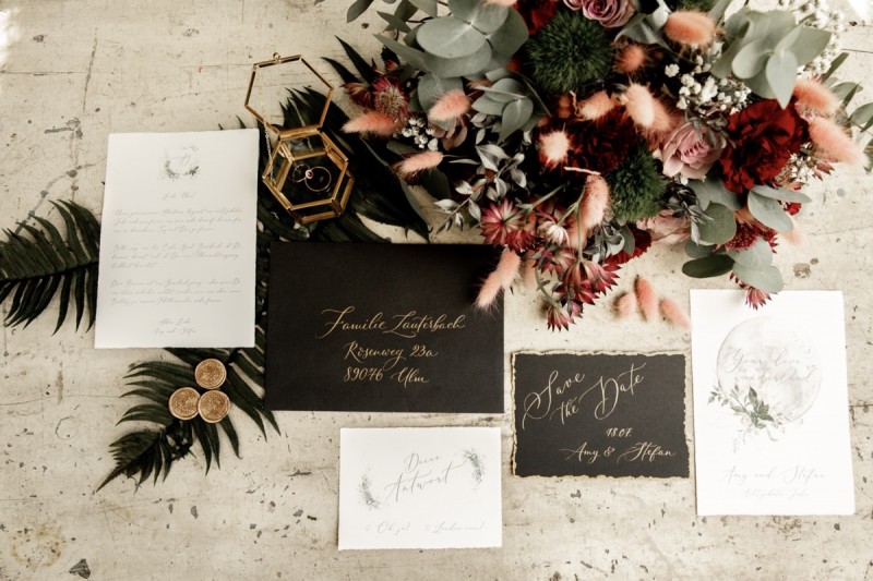 Hochzeitspapeterie Schwarz, Papeterie Bohohochzeit