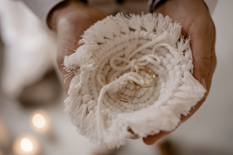 Ringkissen Makramee, Ringbox Trauung, Bohohochzeit Trauung, Ringschale Makramee