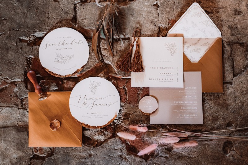 Hochzeitspapeterie Kupfer, Hochzeitspapeterie Scheunenhochzeit, Bohohochzeit Papeterie