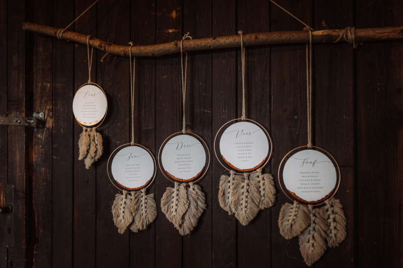 Hochzeit Sitzplan Boho, Tischplan Bohohochzeit, Makramee