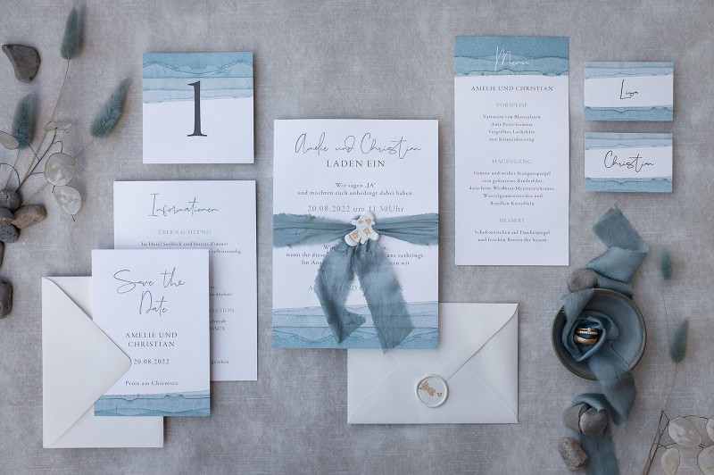 Hochzeitspapeterie Blau, Hochzeitspapeterie Strandhochzeit