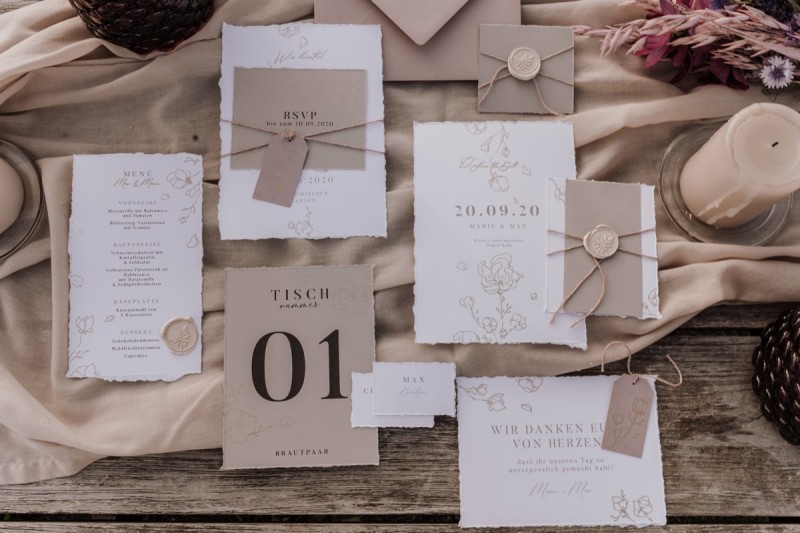 Hochzeitspapeterie Sommerhochzeit, Hochzeitspapeterie nude