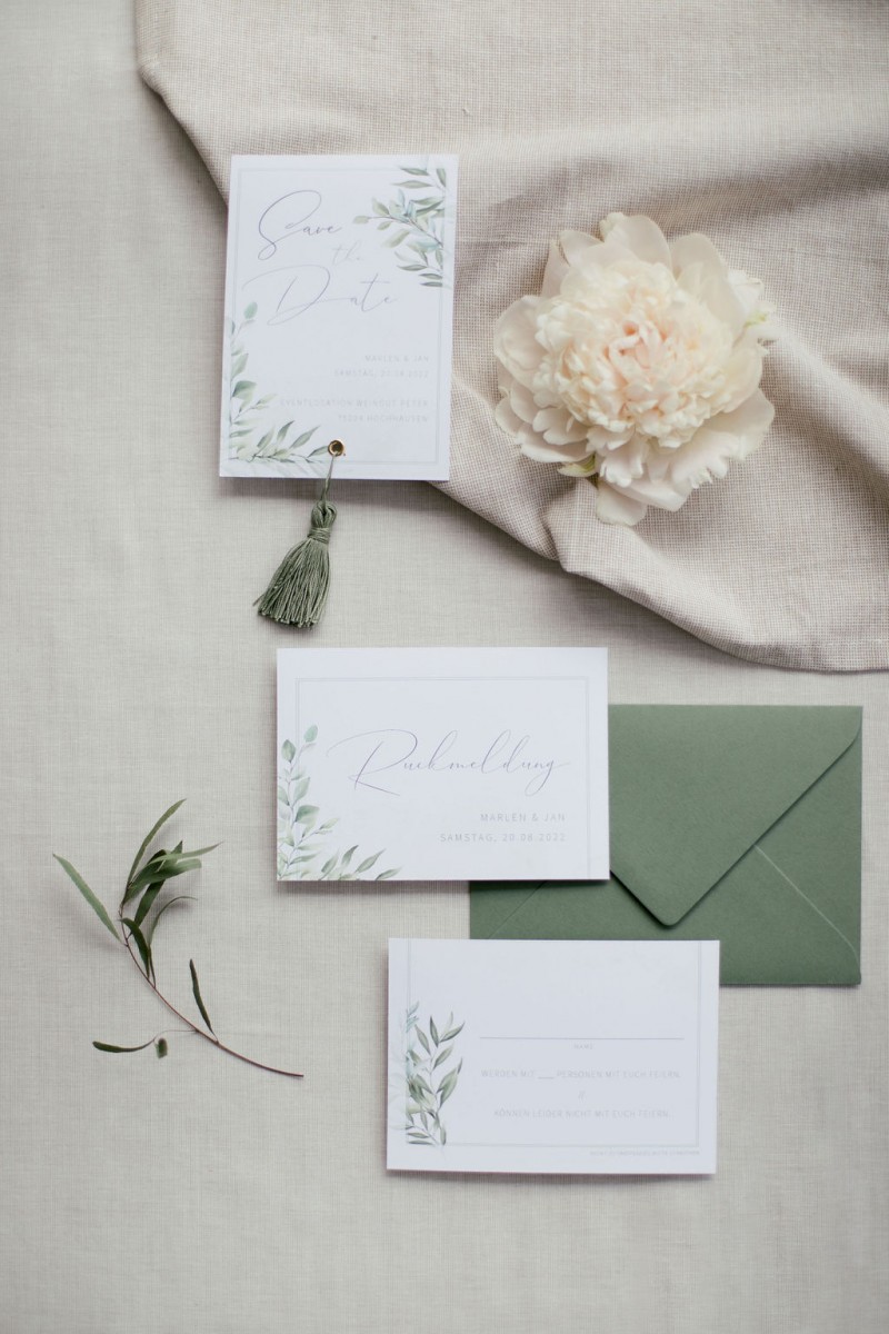 Hochzeitspapeterie Frühling, Grün-Weiß Hochzeitspapeterie