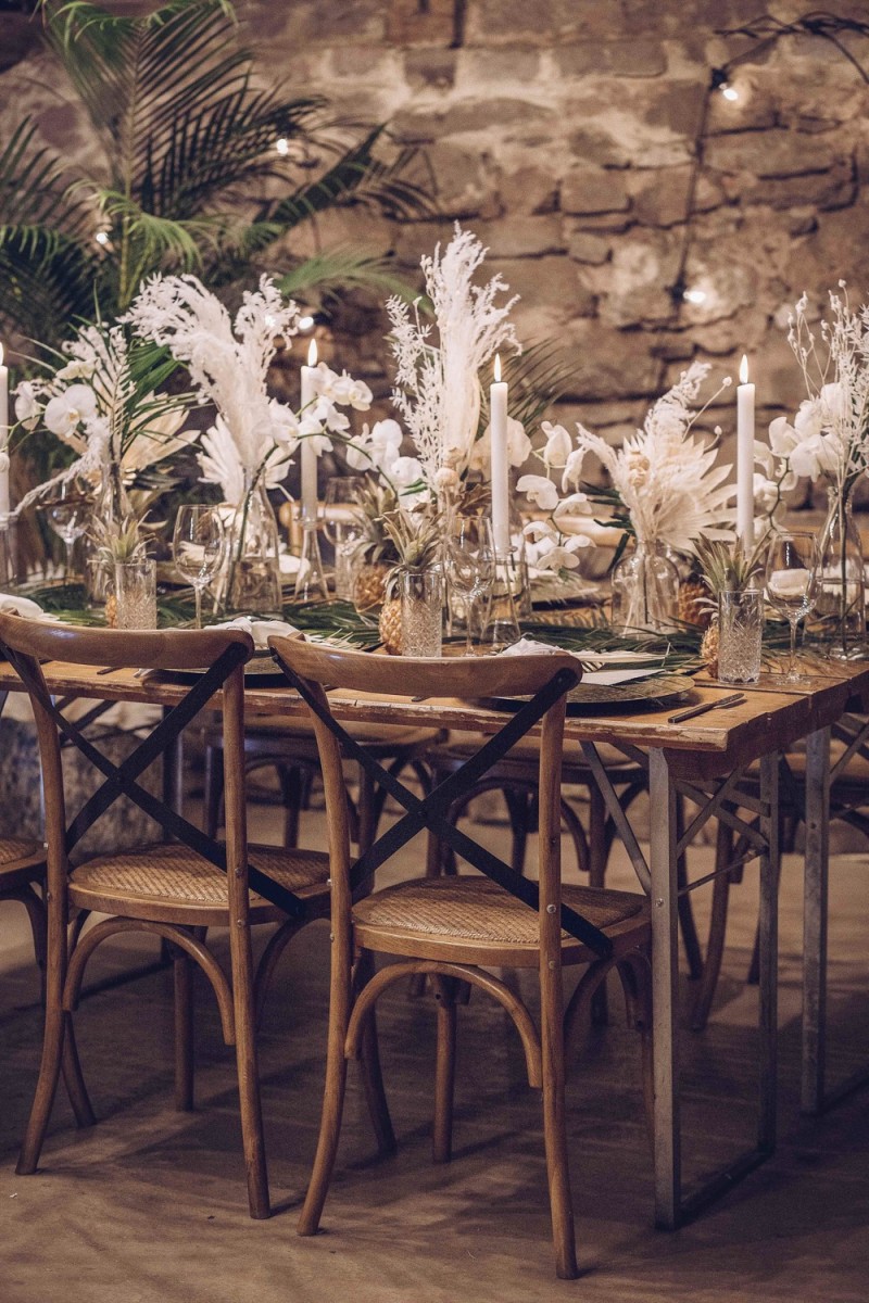 Tischdekoration Scheunenhochzeit, Tropical Hochzeit Tischdeko, Tischdekoration Weiß Orchideen