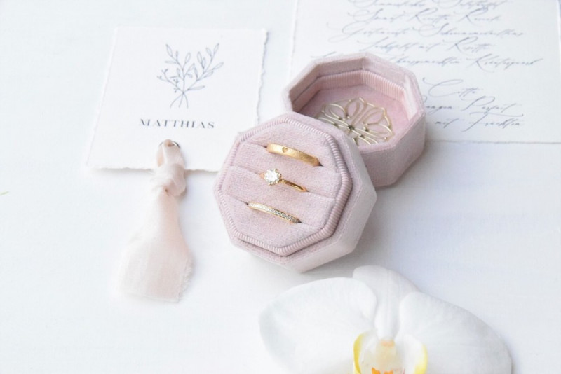 Ringbox Hochzeit, Ringkästchen, Samt Ringbox Rosa
