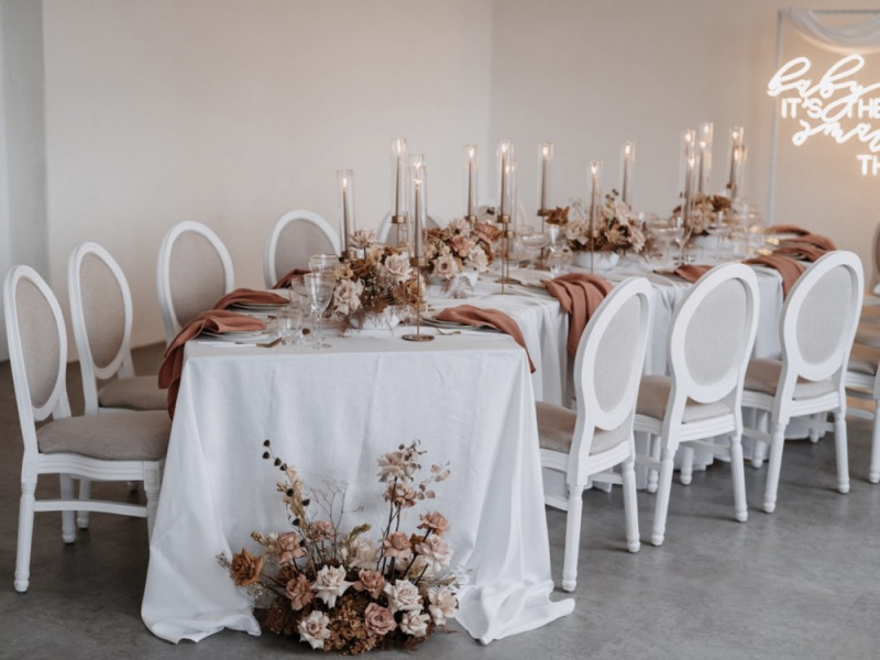 Eine modern-romantische Hochzeit in Weiß, Rosé und Erdtönen