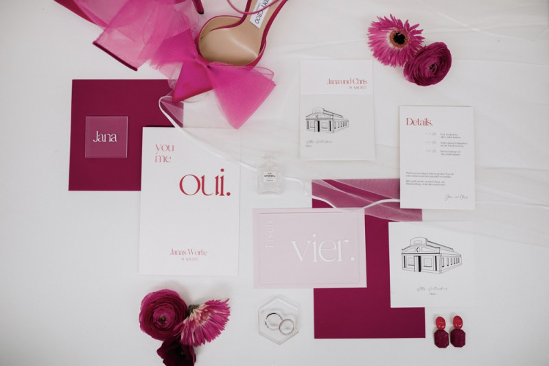 Hochzeitspapeterie Pink, Hochzeitseinladung Magenta